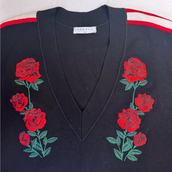 Sandro Indira Floral Rose Embroidered V Neck Sweater
Oversize Top Stretch Boxy M - Picture 6 of 16